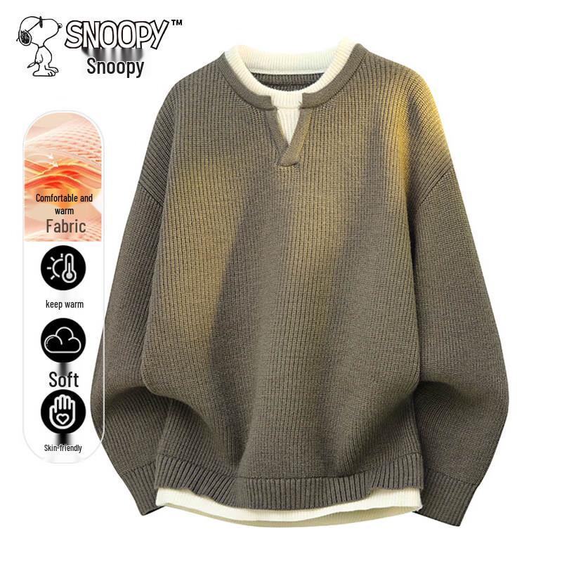 SNOOPY Men's Mock Two-Piece Round Neck Sweater