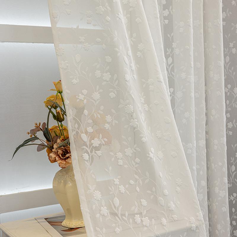Élégants Rideaux Floraux Transparents Style Pastoral Coréen - Rideaux Semi-Transparents à Œillets pour un Accrochage Facile, Parfaits pour la Décoration de la Chambre à Coucher et du Salon