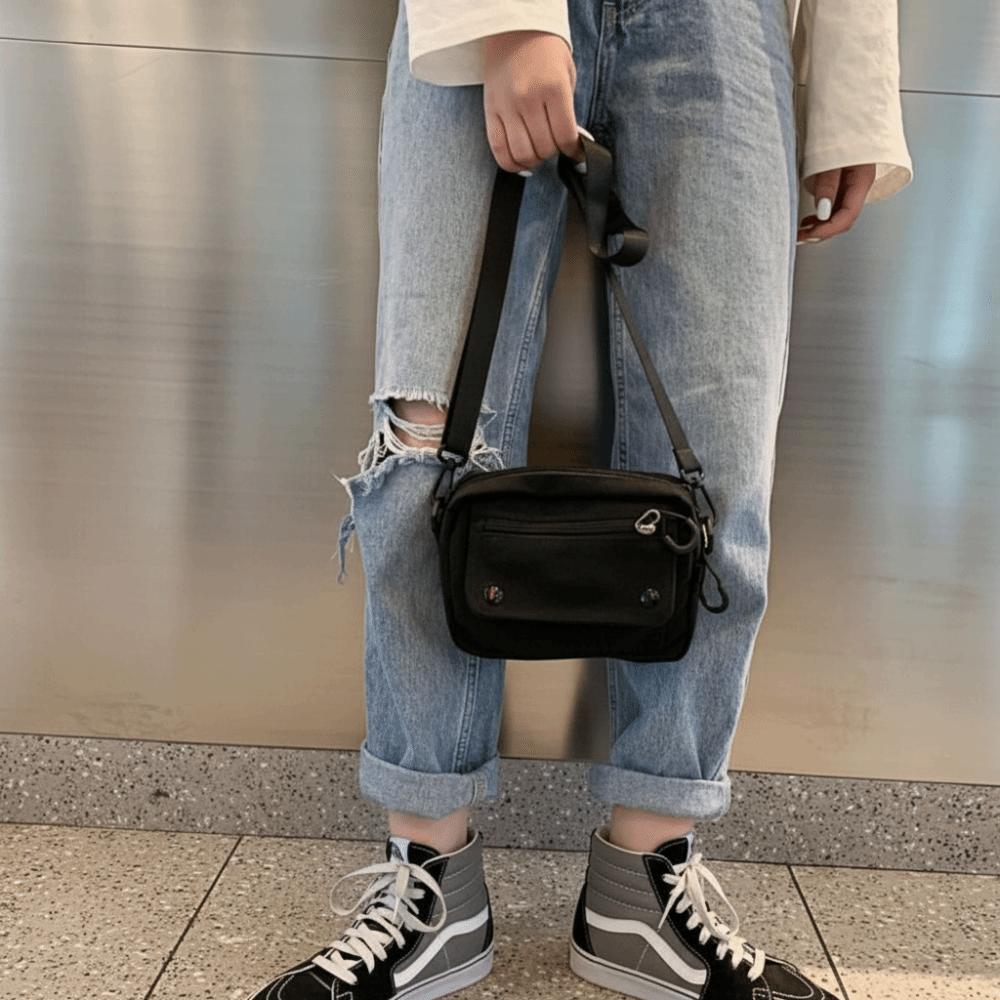 Korean Pure Color Canvas Shoulder Bag Zipper Multifunctional Messenger Bags Canvas Mobile Phone Bag Student