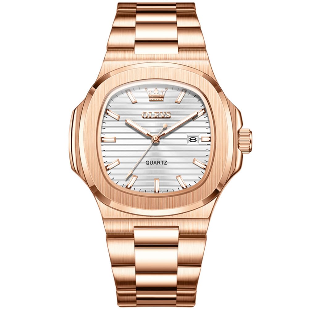 

OLEVS Кварцевые Морские Нержавеющие Дата Стильные Брендовые Часы в Розовом Золоте Белые Мужские Часы, Дизайн, Сталь, Водонепроницаемые, Отображение, Календарь, Люминесцентные, Популярные,