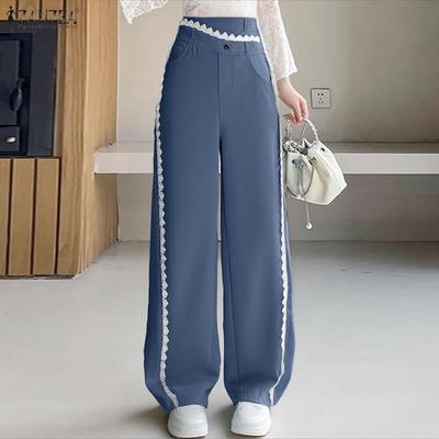 Women Casual Lace Splice Loose Wide Leg Pants