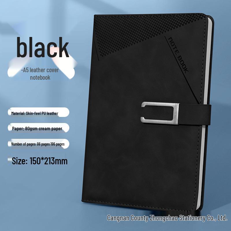 A5 Magnetic Clasp Faux Leather Notebook - Thick Loose-Leaf Student Diary