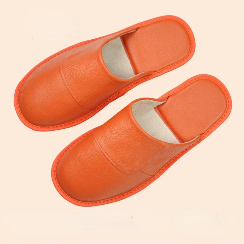  Autumn Winter Indoor Shoes Men's Women Slippers Man Concise Slides Simple Leather Home Slippers for Plus Size 46