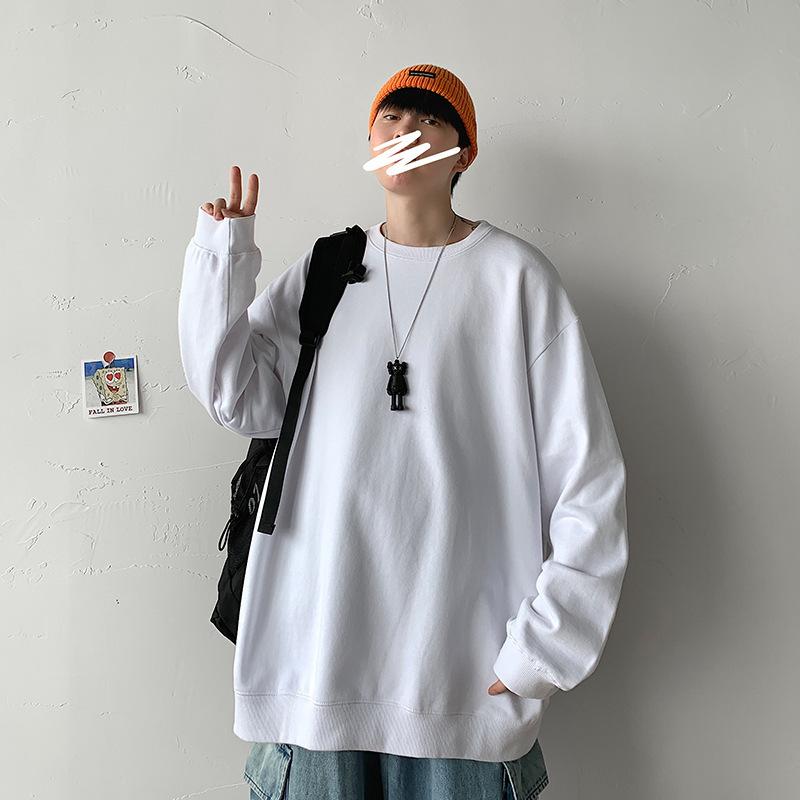 Męska koszulka z długim rękawem na wiosnę i jesień, luźna i wszechstronna, casualowy sweter z okrągłym dekoltem