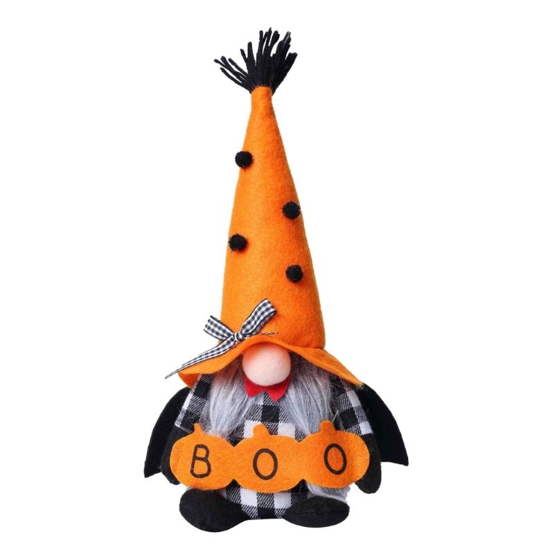 Cute Halloween Gnomes Figurine With Bat Wing and Pumpkin Design Plush Doll for Home Party Shop Desktop Shelf Decors