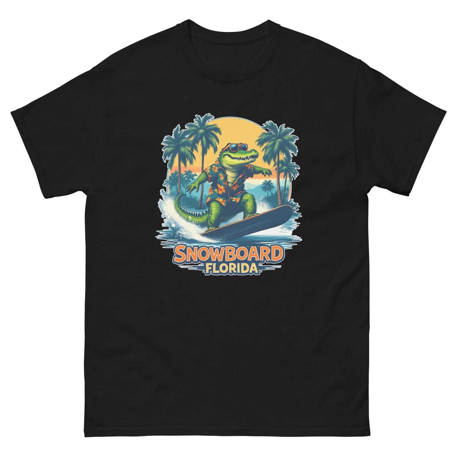 Snowboard Florida Crocodile USA Snowboarding Animal T-Shirt M