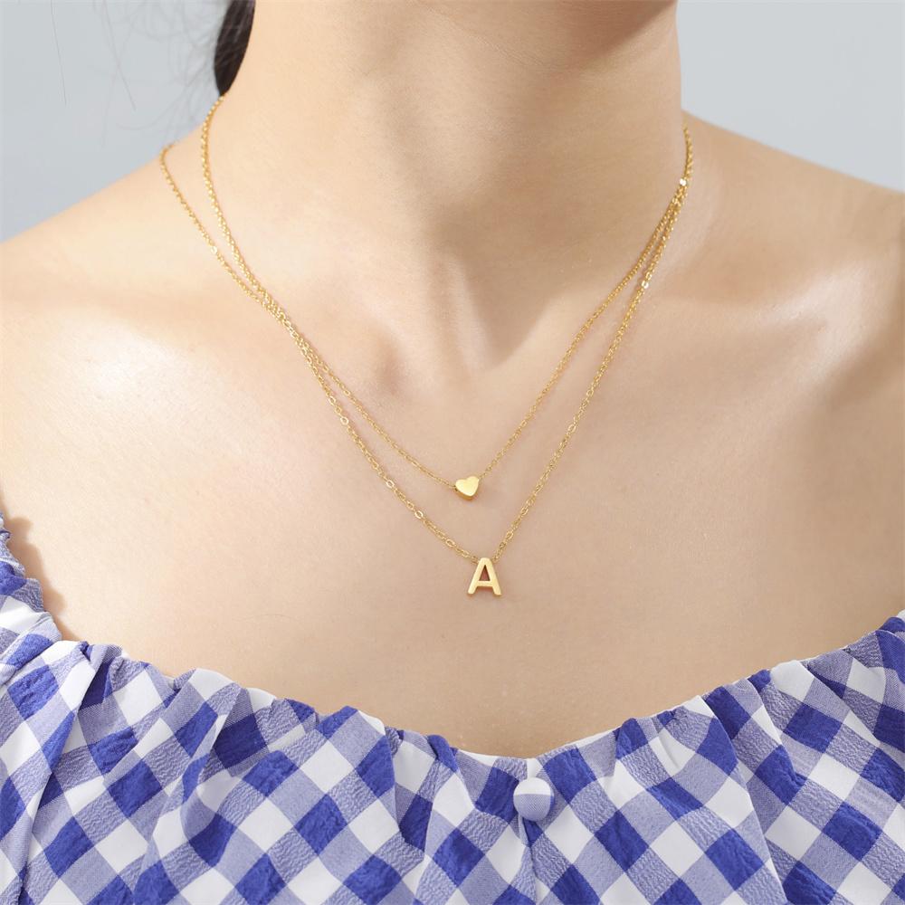 Cazador A-Z Initial Letter Heart Pendant Necklace for Women Alphabet Stainless Steel Jewelry 2026 Double Chains Birthday Gift