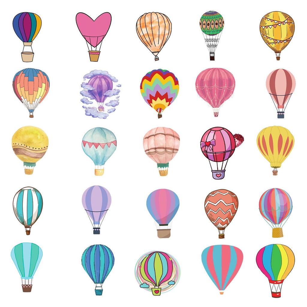 50PCS Hot Air Balloon & Cartoon Girl PVC Stickers for Skateboards, Water Bottles, Luggage.
