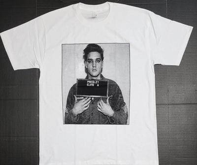 ELVIS PRESLEY T-Shirt Fahndungsfoto 100% Baumwolle Herren T-Shirt Weiß Neu