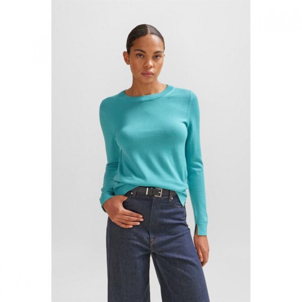 Boss Women Regular Fit Virgin Wool Knit Sweater Open Blue M 18717₽
