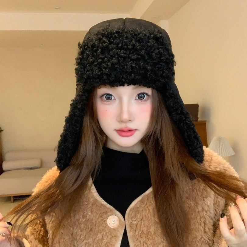 Women S Lamb Fur Earmuff Trapper Hat Warm Winter Casual Hat