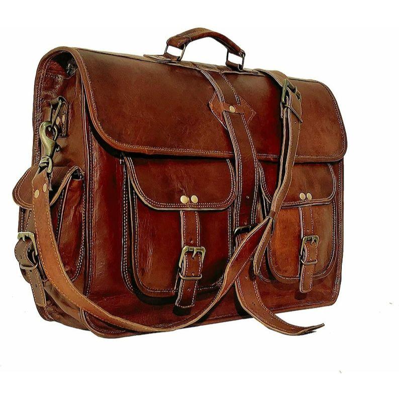 18-palcová veľká crossbody hnedá, ručne vyrábaná kožená cestovná taška-vianočný darček