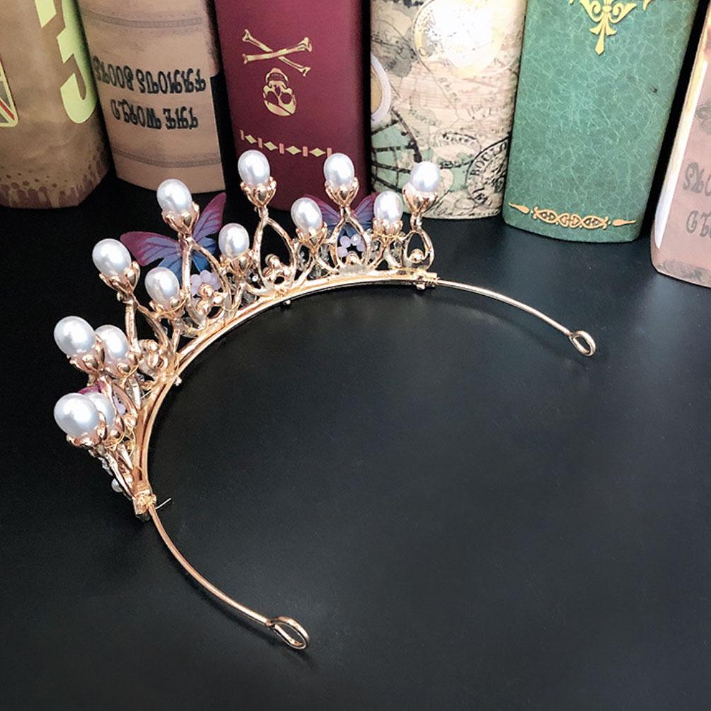 Headwear Handmade Birthday Tiaras for Girls Pearl Headband Princess Crown Butterfly
