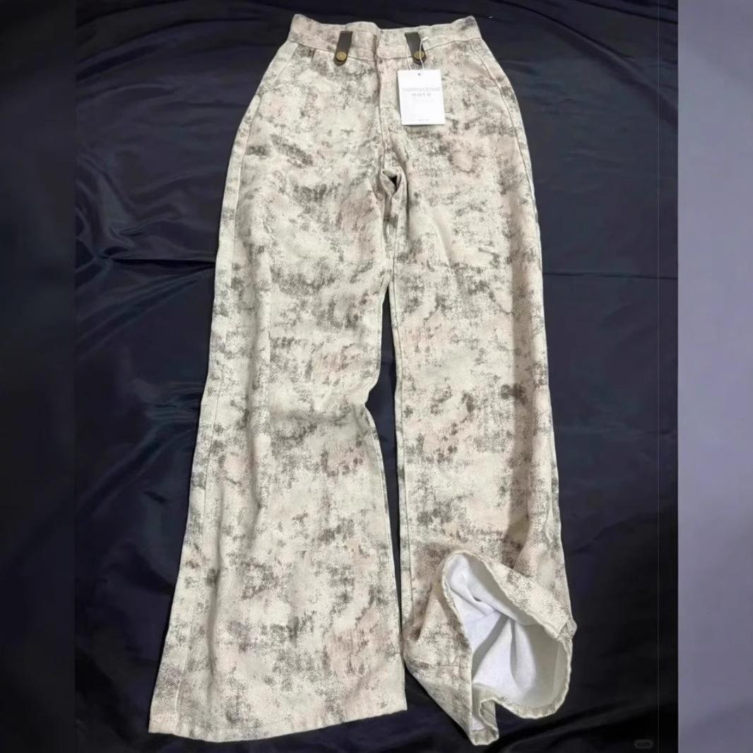 

Женские джинсы с высокой талией, тай-дай, широкие штанины - Ретро, стройнящие, длиной до пола S: Height 155-165CM (38-41kg)