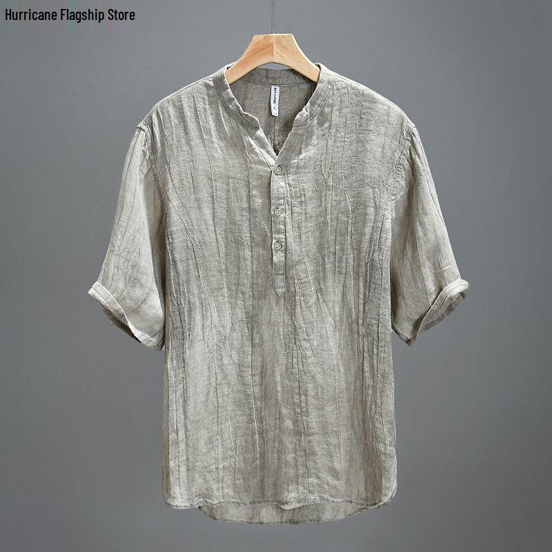 Мужская ретро льняная футболка с V-образным вырезом и коротким рукавом XL 1750₽