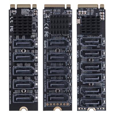 Adapter Card M.2 To SATA 3.0 M.2 MKEY PCI-E Expansion Card 5/6 Port SATA3.0 Adapter NVME To SATA 6Gpbs Support PM Function