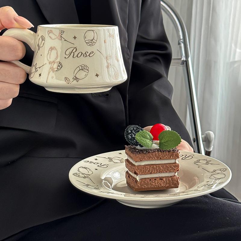 Designer Coffee Cups Niche French Ceramic Cup and Plate Sets  Light Luxury and High End Exquisite Cups  Birthday Gifts for Children