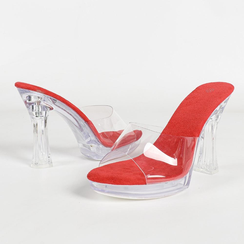 Korean Style Runway Model Slippers Flat Block Heel Sexy Transparent Platform High Heel Summer Women Footwear LFD-198711-7