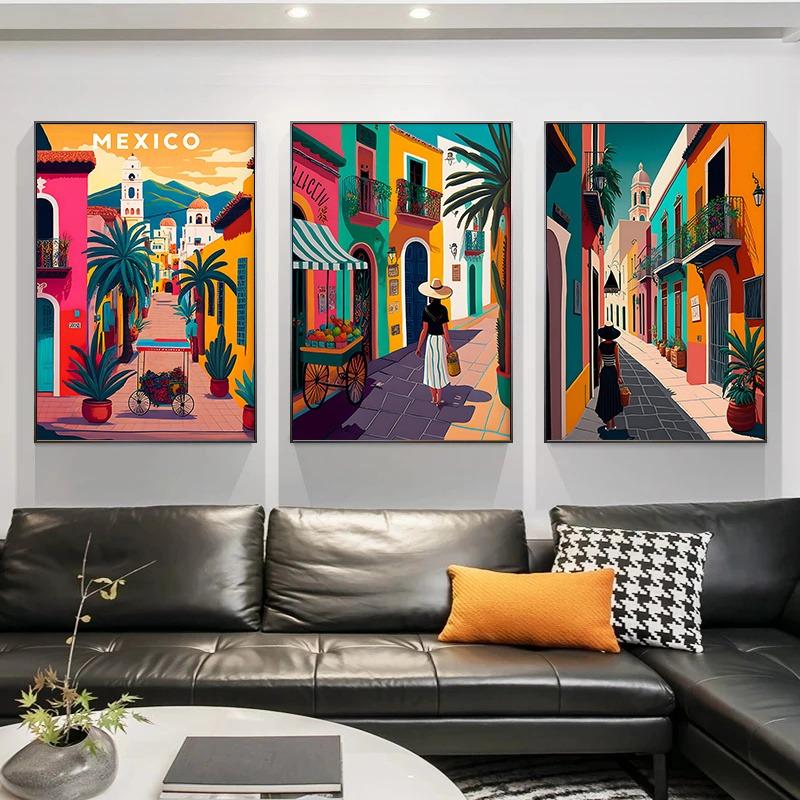 Modern Cactus Mexico Humanities Travel Landscape City Street Girls Posters Canvas Prints Art Abstract Mural Home Decor Wall Art