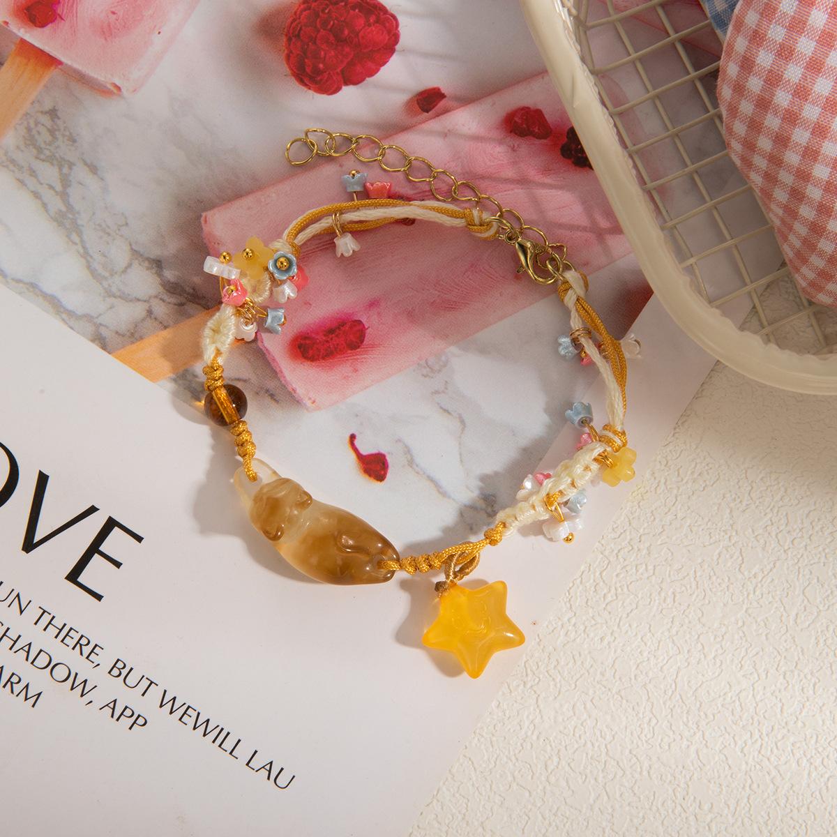 Chinese style orange beaded bracelet, resin star woven bracelet accessory