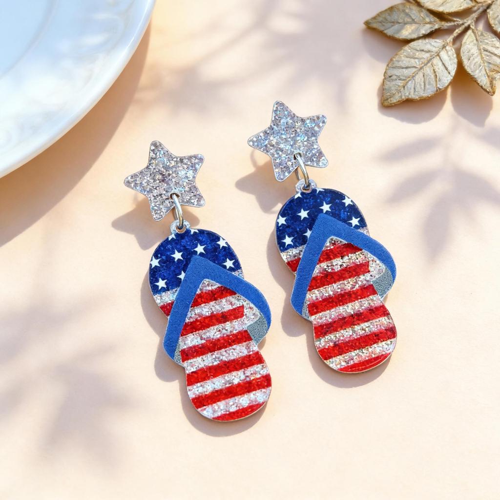 Independence Day Acrylic Earrings - Patriotic Studs for Freedom Day Celebration