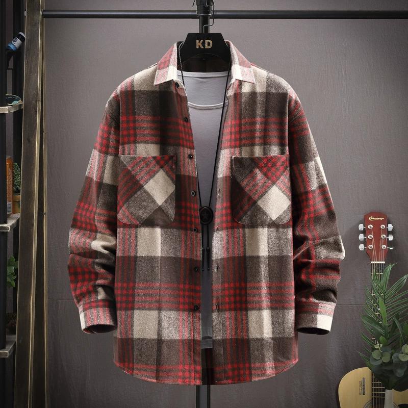 

Spring and Autumn Korean Version of The Men s Plaid Shirt Long-sleeved Loose Youth Fashion Handsome Thickened Men s Shirt XXXXL