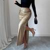2025 Autumn and Winter New Metal Decorated Pleated Hip Covering Slit Design Slimming Skirt