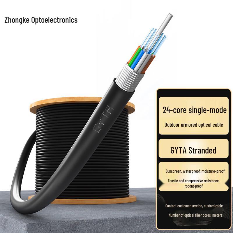 Zhongke Optoelectronics GYTA 24-Core Single-Mode Armored Outdoor Fiber Optic Cable 24-Core, 1 Meter