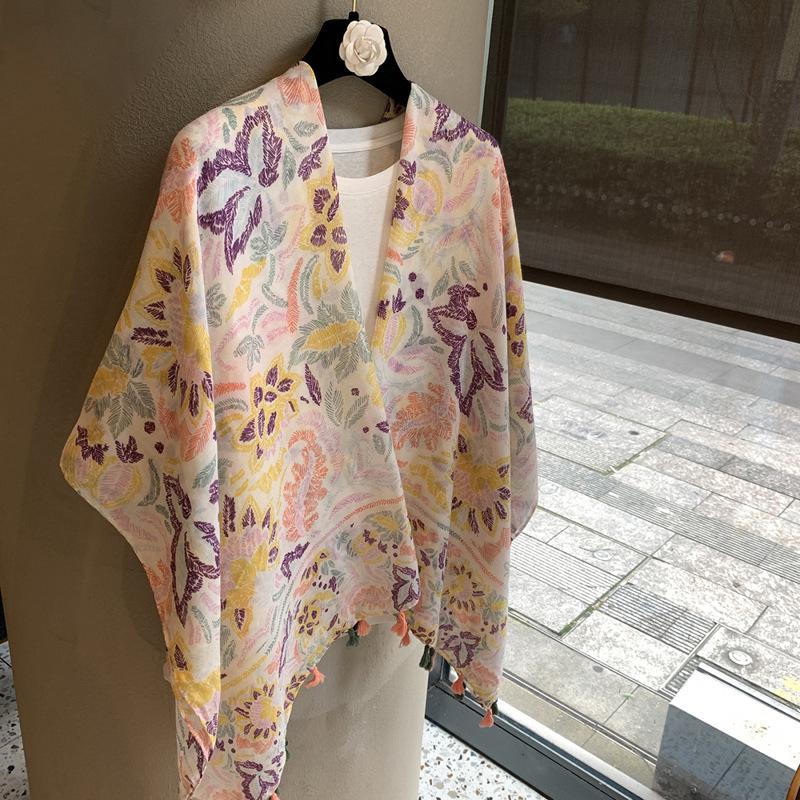 Ethnic style travel shawl women s sunscreen silk scarf travel photo seaside beach yarn thin outer scarf shawl 90*180
