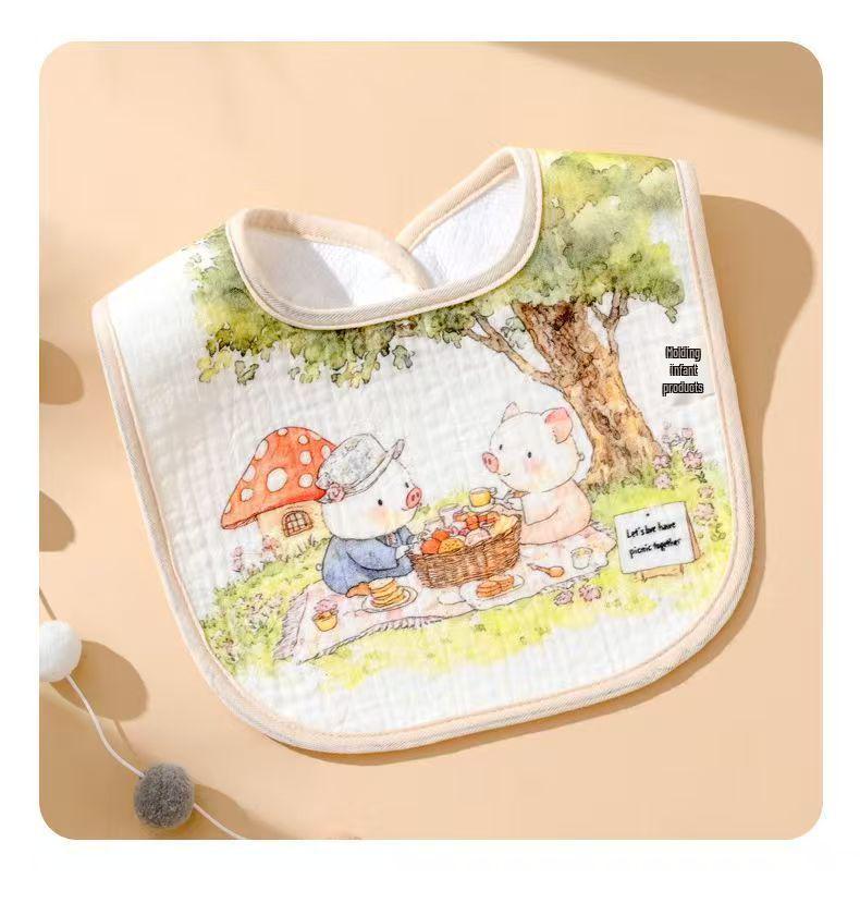 Waterproof U-Shaped Cartoon Baby Drool Bib - Pure Cotton Feeding Bib for Newborns