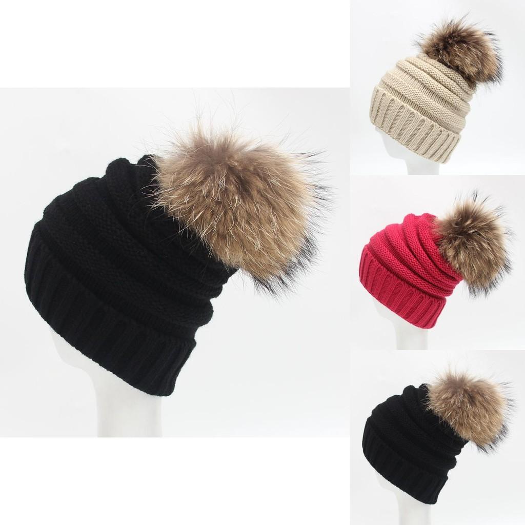 Unisex Knitted Beanie With Thickened Wool Pompom Striped Design For Winter Outdoor Warmth