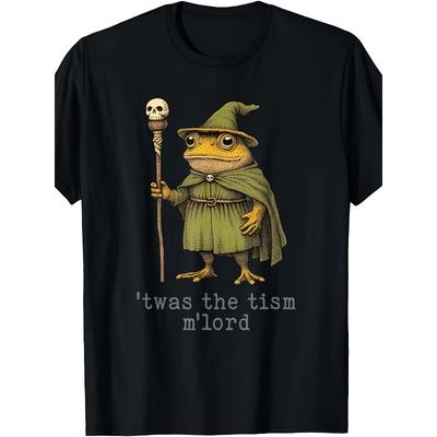 Taglie Europee T-shirt Divertente Rana Mago Strega con Grafica "Twist the Tism M'Lord" - Rana Mago Verde con Cappello - Tessuto Morbido Opaco