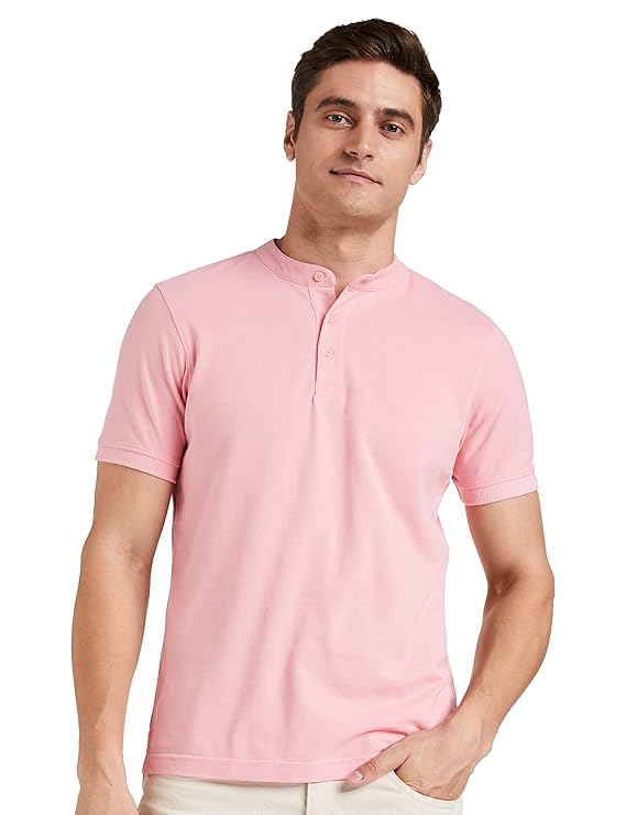 Men's Cotton Rich Polo T Shirt | Mandarin Collar Tshirts | Half Sleeves | Plain - Regular Fit (Available In Plus Sizes)