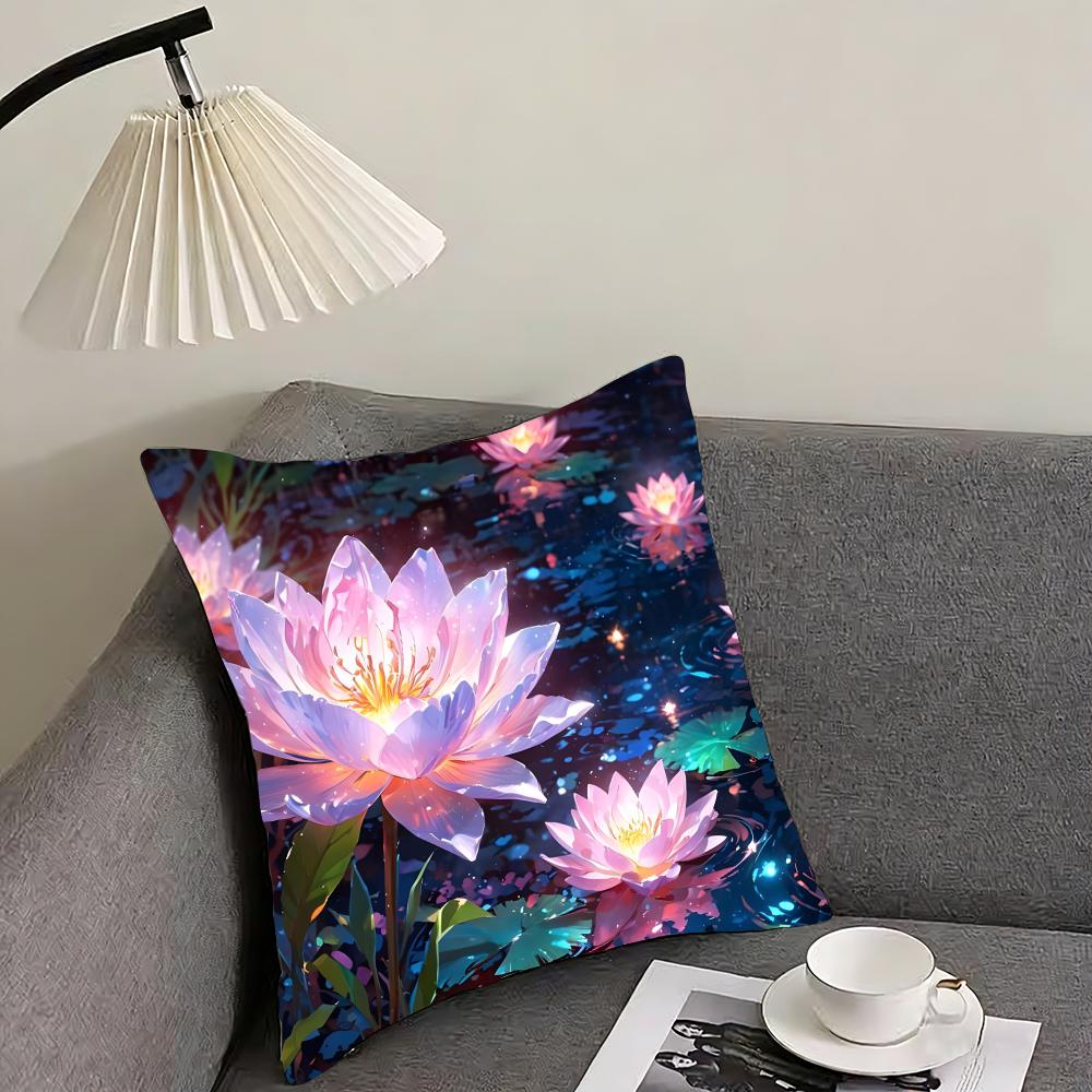 Lotus Fashion Cushion Cover Pillowcase Ultra Soft Skin Friendly Fabric Cloud Like Comfort  Concealed Zipper