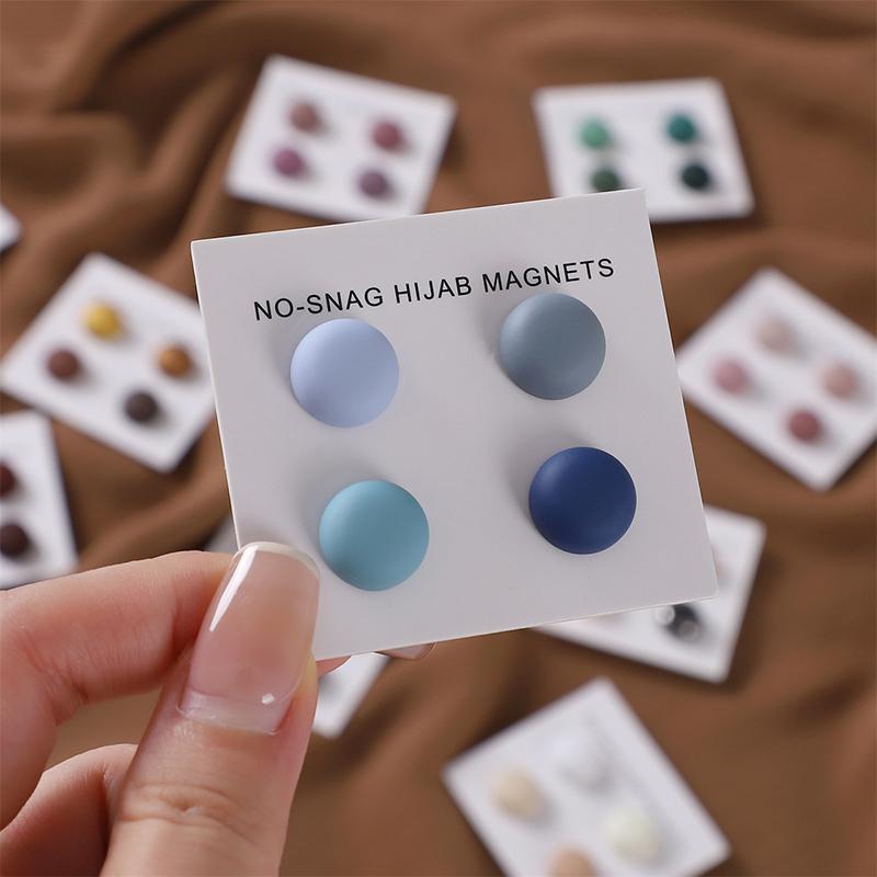 4Pairs / Card Matte Magnet Hijab Pins for Muslim Ramadan Headscarf Women Shawl Strong Magnetic Button Headscarf Magnetic Brooch
