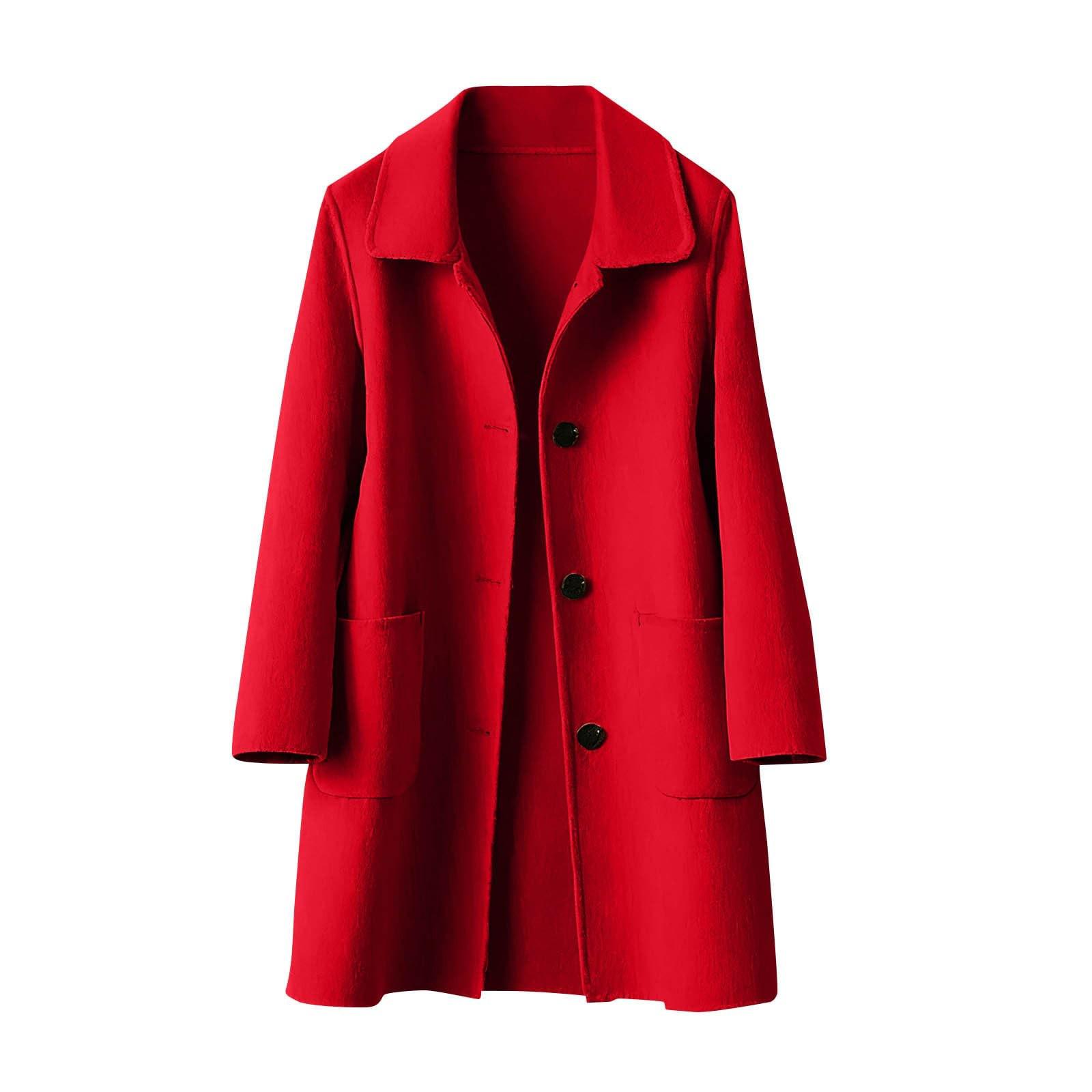 Girl s Wool Lapel Trench Coat with Pockets 120 cm красный