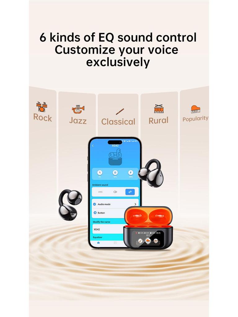 XG42 Bluetooth Earphones: Smart Screen Clip-on, Dual-Ear, AI Translation, Cross-Border Model with Digital Display.
