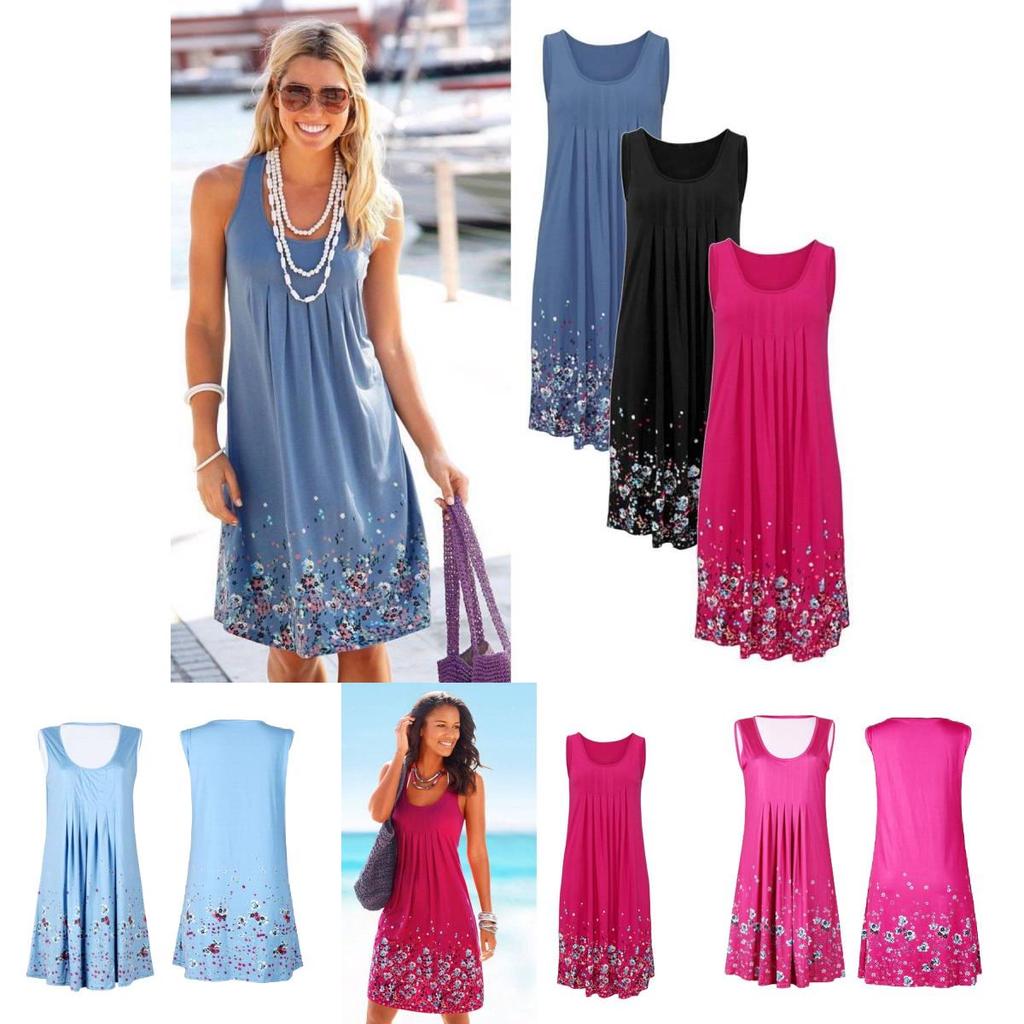 Urban Chic Sleeveless Floral Print Loose Fit Midi Dress Polyester Blend