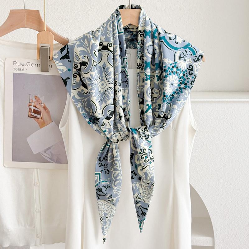 Cheongsam Shawl Women's Summer Outfit Simulation Silk Ethnic Style Triangle Scarf Cloak Versatile Tassel Travel Photo Scarf