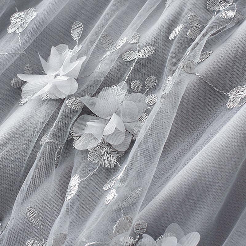 Luxury Woman Skirts Korean Style Fashion Elastic Waist Appliques Embroidery Floral Mesh Skirt Long Gauze Ball Gown Skirt