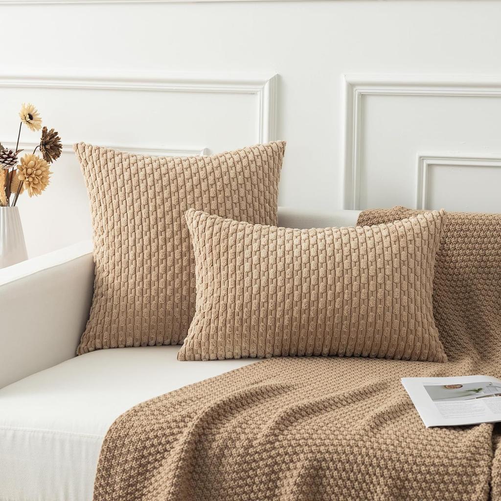 40/45/55x55cm Cushion Cover Corduroy Pillowcase Khaki Striped Pillow Cover for Sofa Couch Living Room Bed Large Size Home Decor