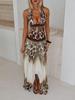 Summer Women's Leopard Print Halter Maxi Dress - European & American Style, Sexy Backless with Bead Details