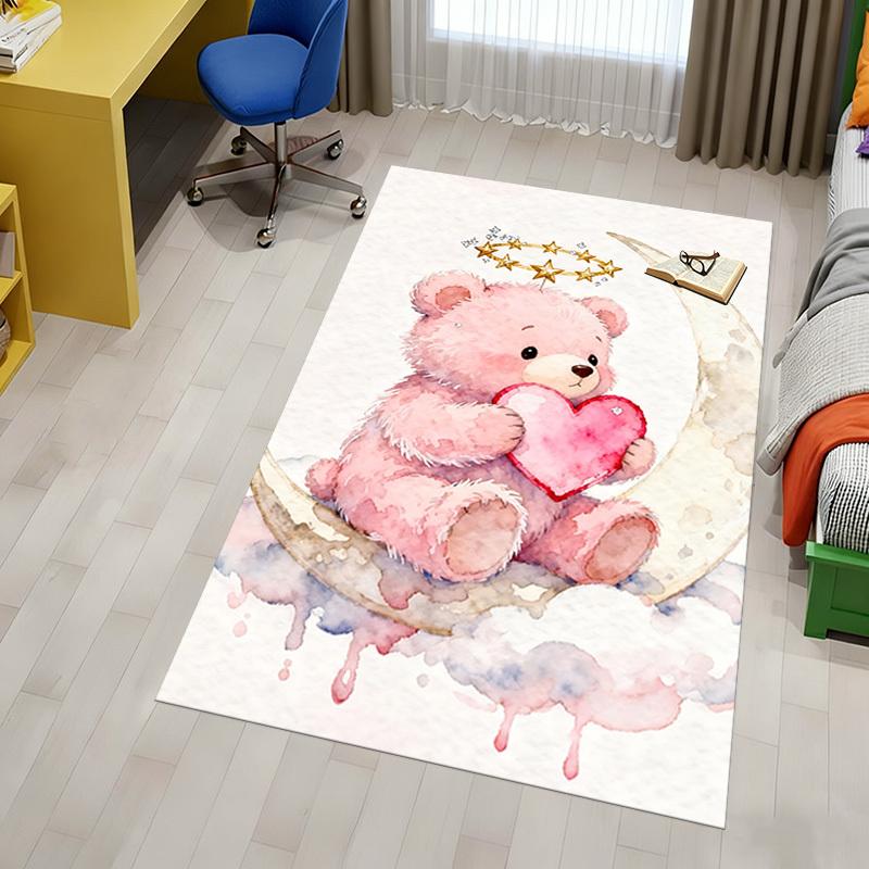 Teddy Bear Heart Pattern Area Rug, Office Carpet Indoor Outdoor Entrance Doormat, Non-Slip Soft And Comfortable, Living Room, C122058