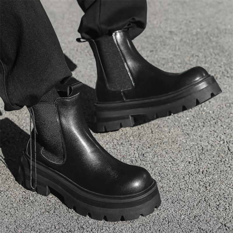 Mote herre casual chelsea boots svart trendy originale skinnsko punk scene kjole cowboy plattformstøvel kjekk ankel botas hombre