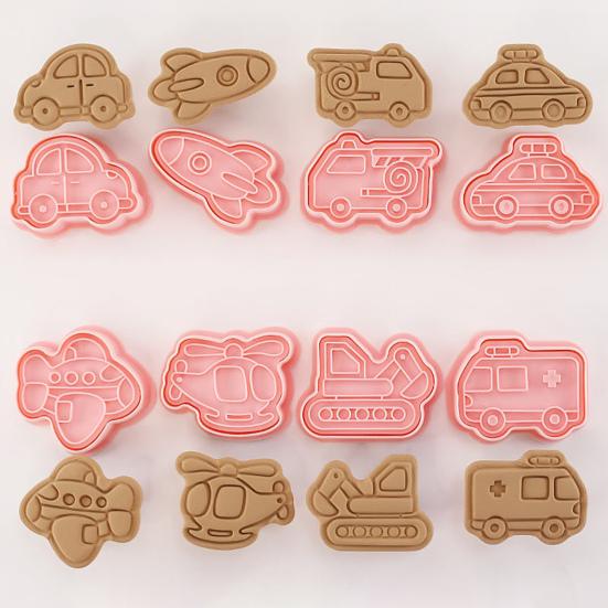 8Pcs/Set Vehicle Pattern Cookie Cutters Reusable PP Children Holiday Cookie Mould Stencils for Kids