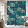 Tenda da Doccia Airone & Loto – Stampa Acquerello Art Nouveau con Libellule su Sfondo Blu Petrolio Intenso, 12 Ganci, 70,87×70,87 Pollici