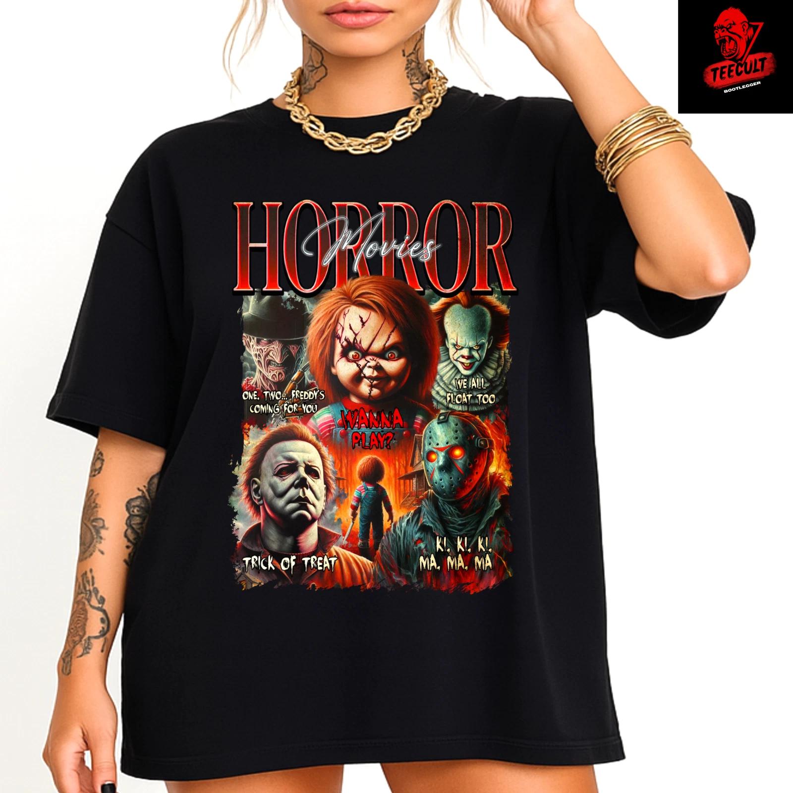 Men s and Women s T-shirts Chucky Retro Horror Movies Halloween Unisex Heavy Cotton XXXXL