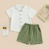 2Pcs Toddler Boys Summer Outfits, Short Sleeve Button Down Lapel Shirt + Shorts Set Baby Clothes