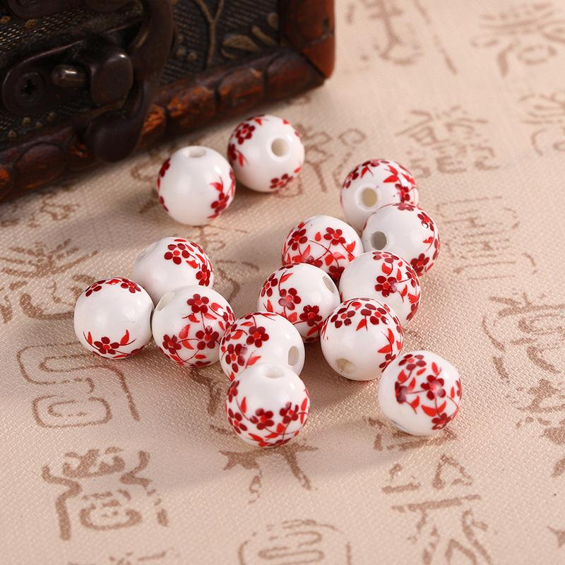 10 mm (20 Teile) Keramikperlen mit blau-weißem Porzellanmuster