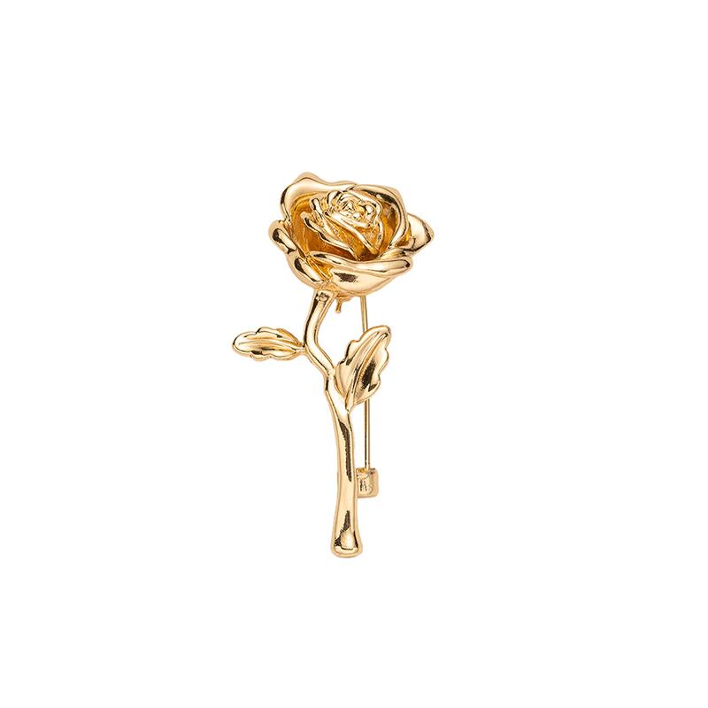 Luxury High-End Gold-Tone Rose Flower Brooch Pin For Women & Men - Elegant Suit Coat Badge Fashion Jewelry Lapel Accessory